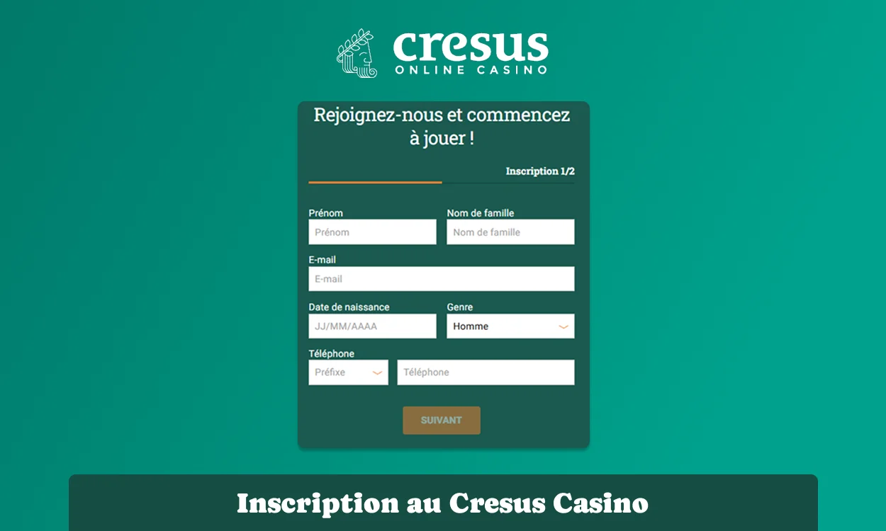 Formulaire de connexion et inscription à Cresus Casino